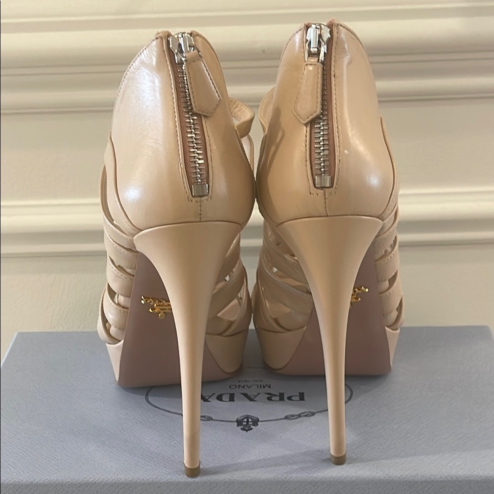 Prada Women's Tan Cage Strappy Stilleto Heels - Picture 8 of 13